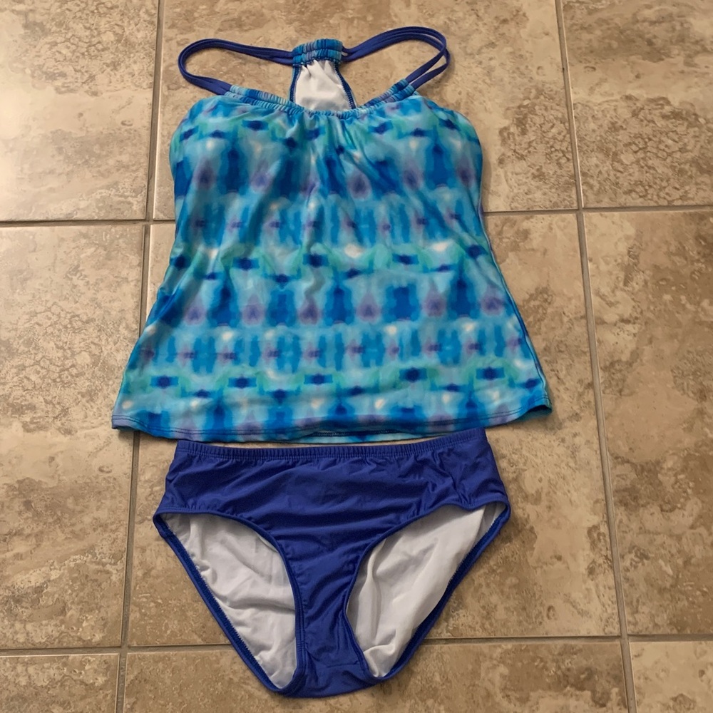 Next Blue Tie-Dye Tankini Set Top 34 B/C Bottom SM swim bathing suit